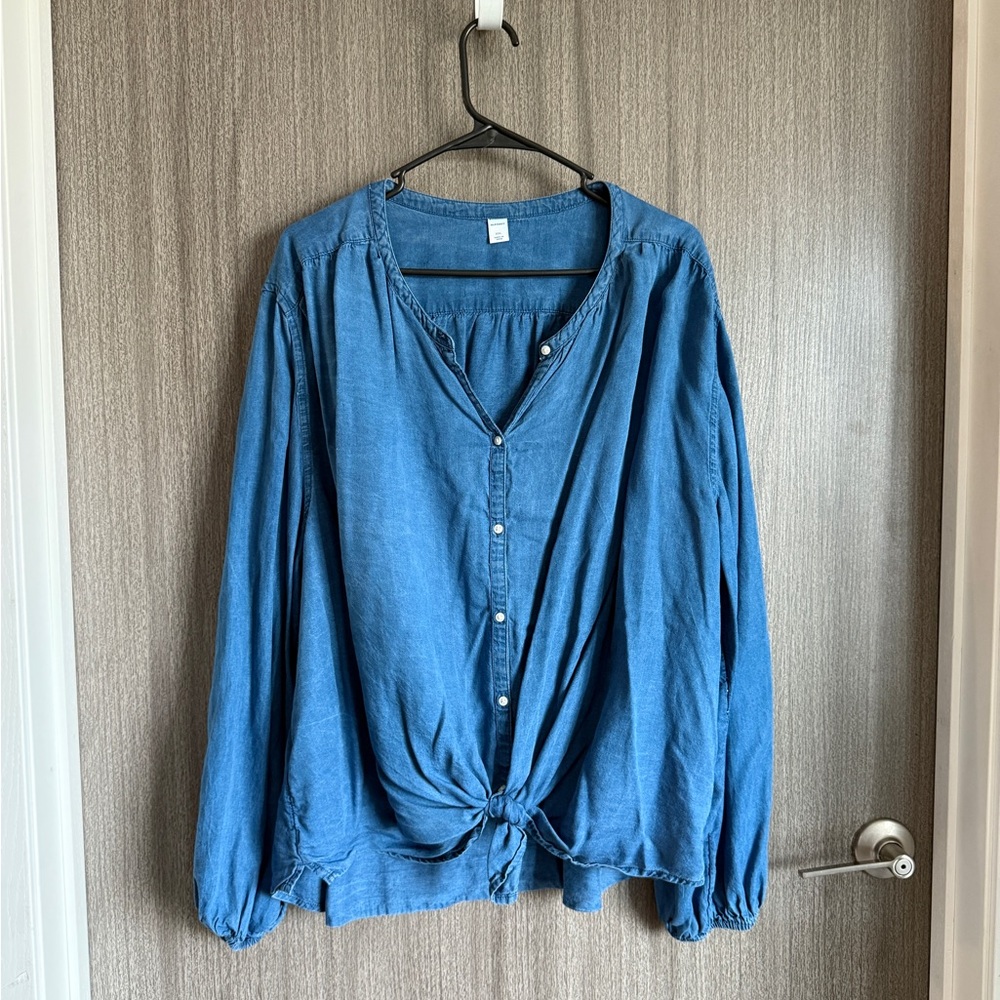 Old Navy Blue Tie Front Long Sleeve Blouse